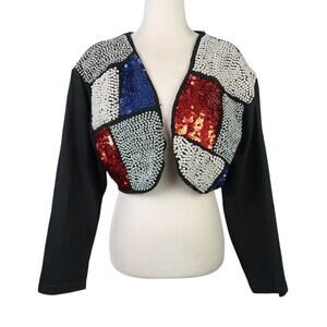Vintage 80s Speed Limit Black Pearl Beaded Sequin Crop Party Jacket